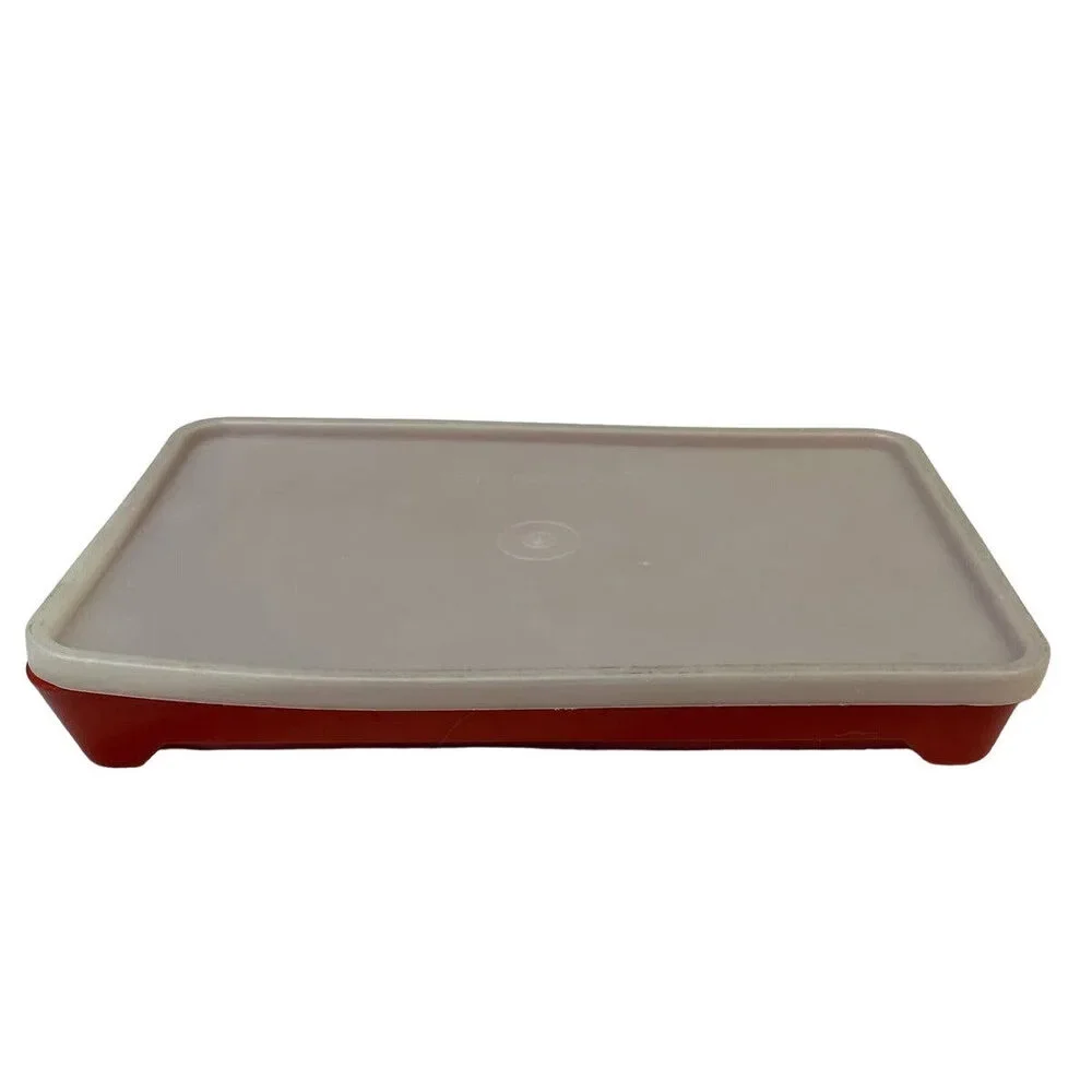 Vintage Tupperware Freezer Hot Dog Tray Orange Hard Plastic Container w Lid